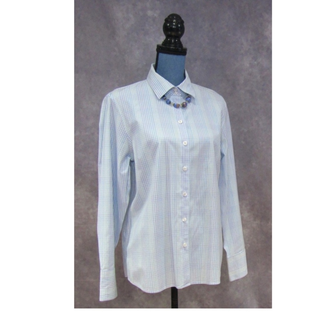 Talbots Wrinkle Resistant Blue Purple Check Blouse